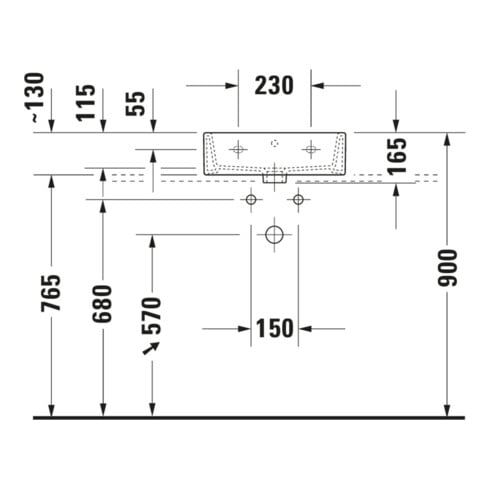 Duravit Vero Air Meuble lavabo 45x35 cm, avec trop-plein, sans trou de robinet, blanc