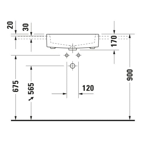 Duravit Vero Demi-lavabo encastré 55x47 cm, EB v ob, m HL, ÜL, HLB, blanc