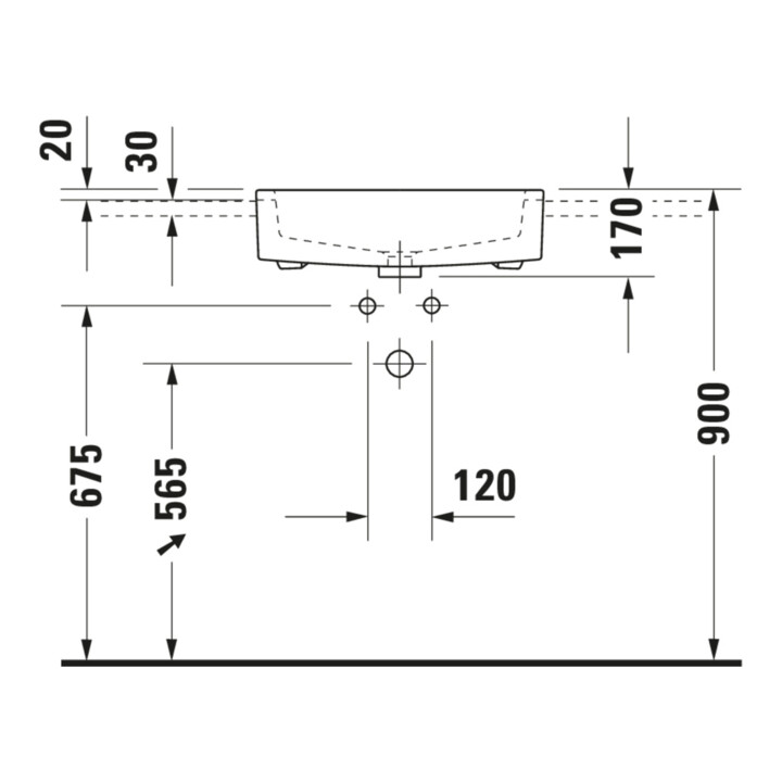 Duravit Vero Demi-lavabo encastré 55x47 cm, EB v ob, m HL, ÜL, HLB, blanc