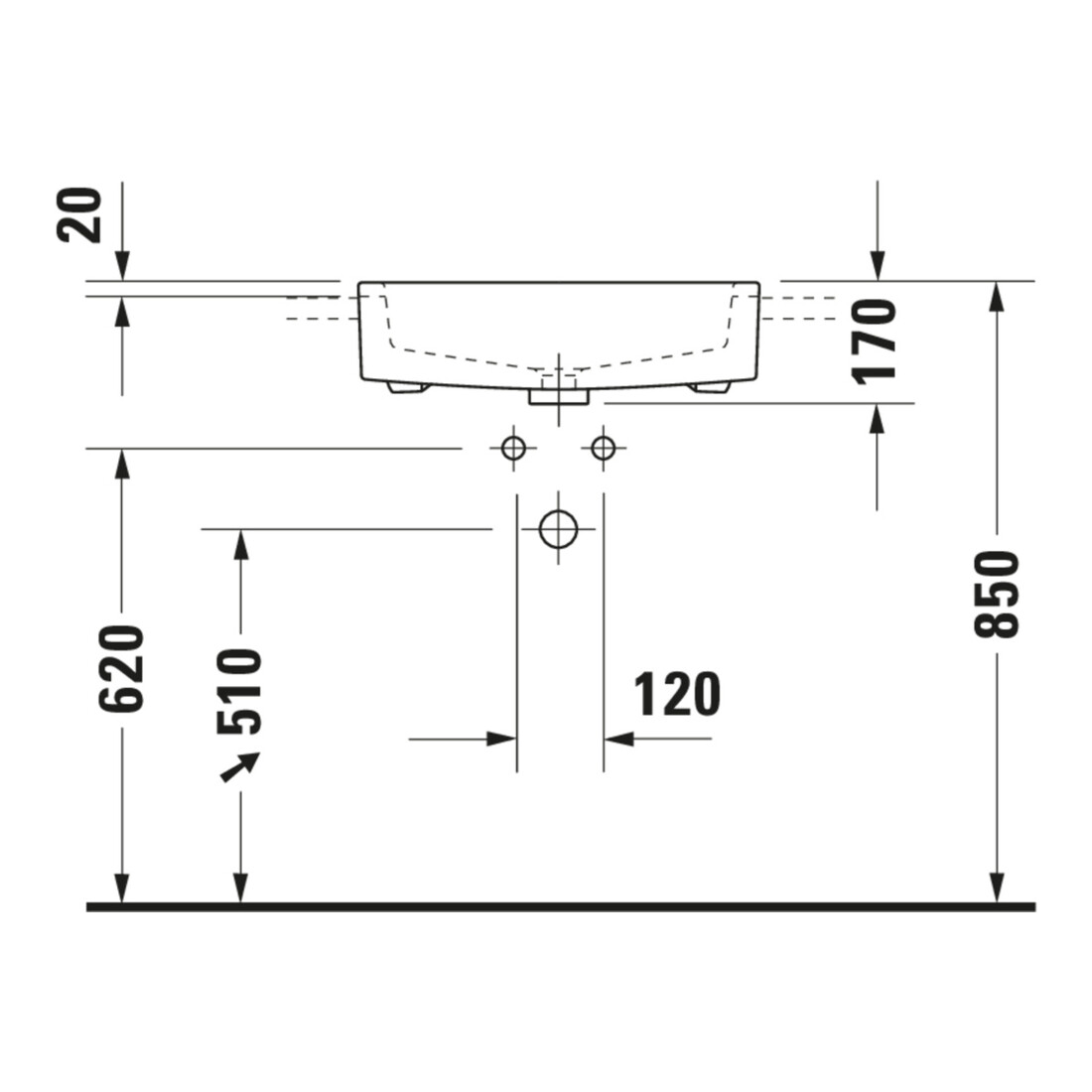 Duravit Vero Demi-lavabo encastré 55x47 cm, EB v ob, m HL, ÜL, HLB, blanc