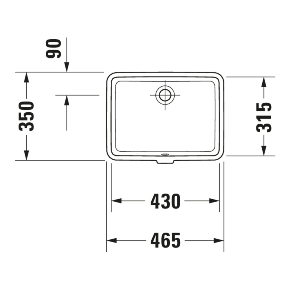 Duravit Vero Lavabo encastré 43x31,5 cm, EB bas, sans trou robinet, avec trop-plein, blanc