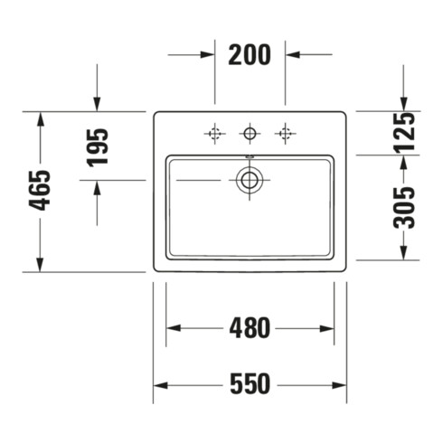 Duravit Vero lavabo encastré 55x46,5 cm, blanc, EB v ob, m HL, ÜL, HLB