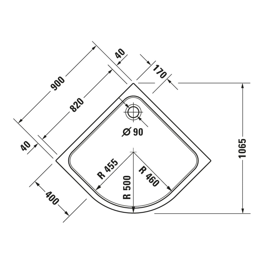 Duravit Viertelkreis-Duschwanne D-Code 90x90x8,5cm, Antislip, weiß