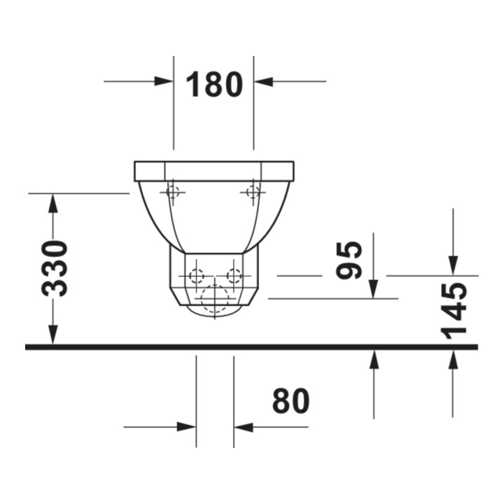 Duravit Wand-Bidet 1930 36x58,5cm, m HL, ÜL, Hahnlochbank, weiß