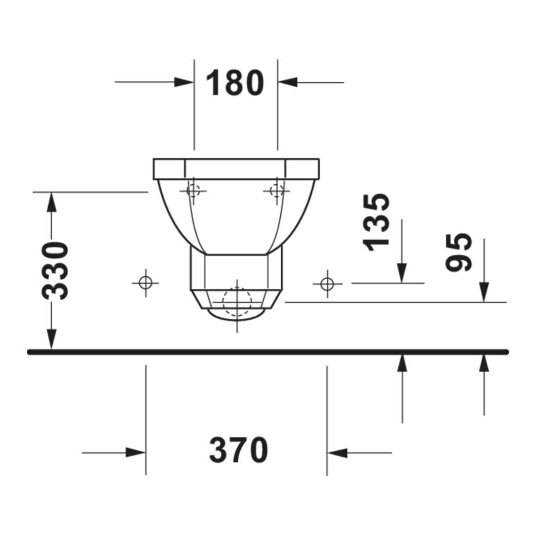 Duravit Wand-Bidet 1930 36x58,5cm, m HL, ÜL, Hahnlochbank, weiß