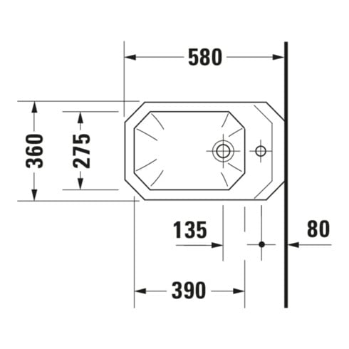 Duravit Wand-Bidet 1930 36x58,5cm, m HL, ÜL, Hahnlochbank, weiß