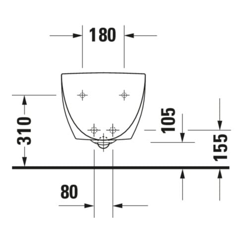 Duravit Wand-Bidet Architec 36,5x58cm, m HL, ÜL, Hahnlochbank, weiß