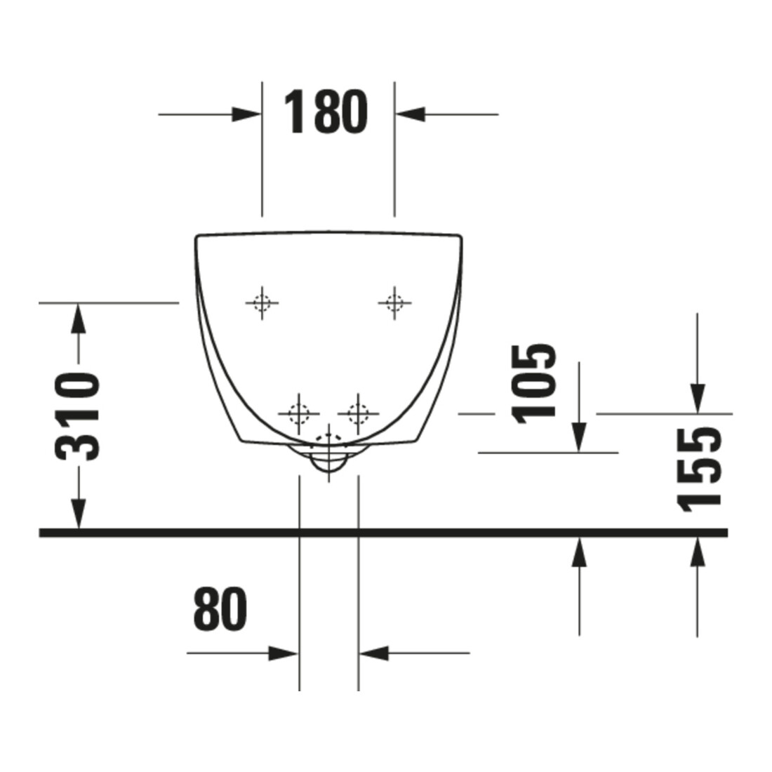 Duravit Wand-Bidet Architec 36,5x58cm, m HL, ÜL, Hahnlochbank, weiß