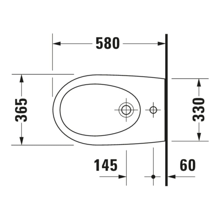 Duravit Wand-Bidet Architec 36,5x58cm, m HL, ÜL, Hahnlochbank, weiß