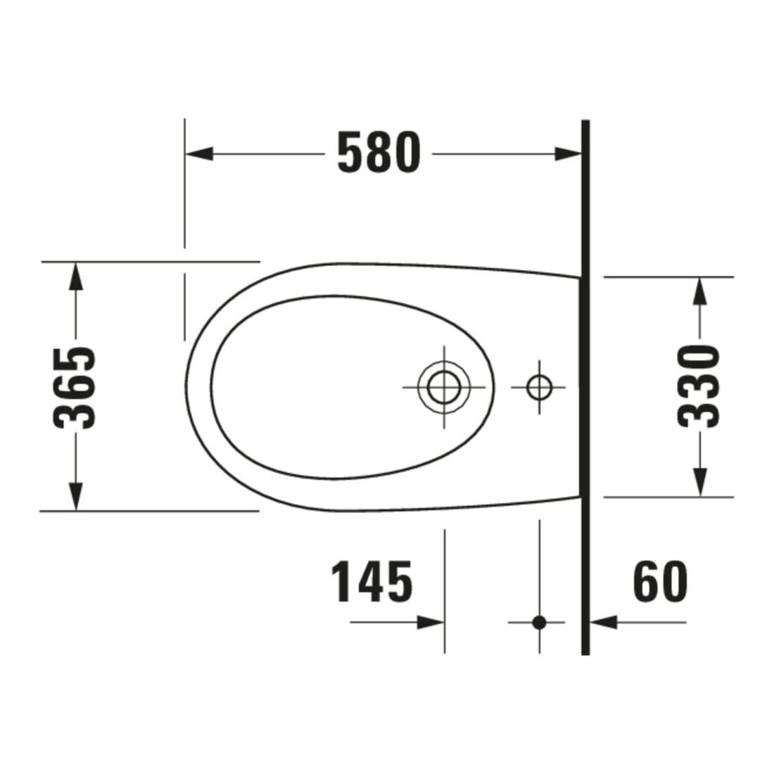 Duravit Wand-Bidet Architec 36,5x58cm, m HL, ÜL, Hahnlochbank, weiß