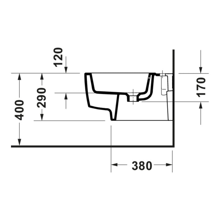 Duravit Wand-Bidet Balcoon 37x54cm, m Hahnl., ÜL, weiß Seidenmatt