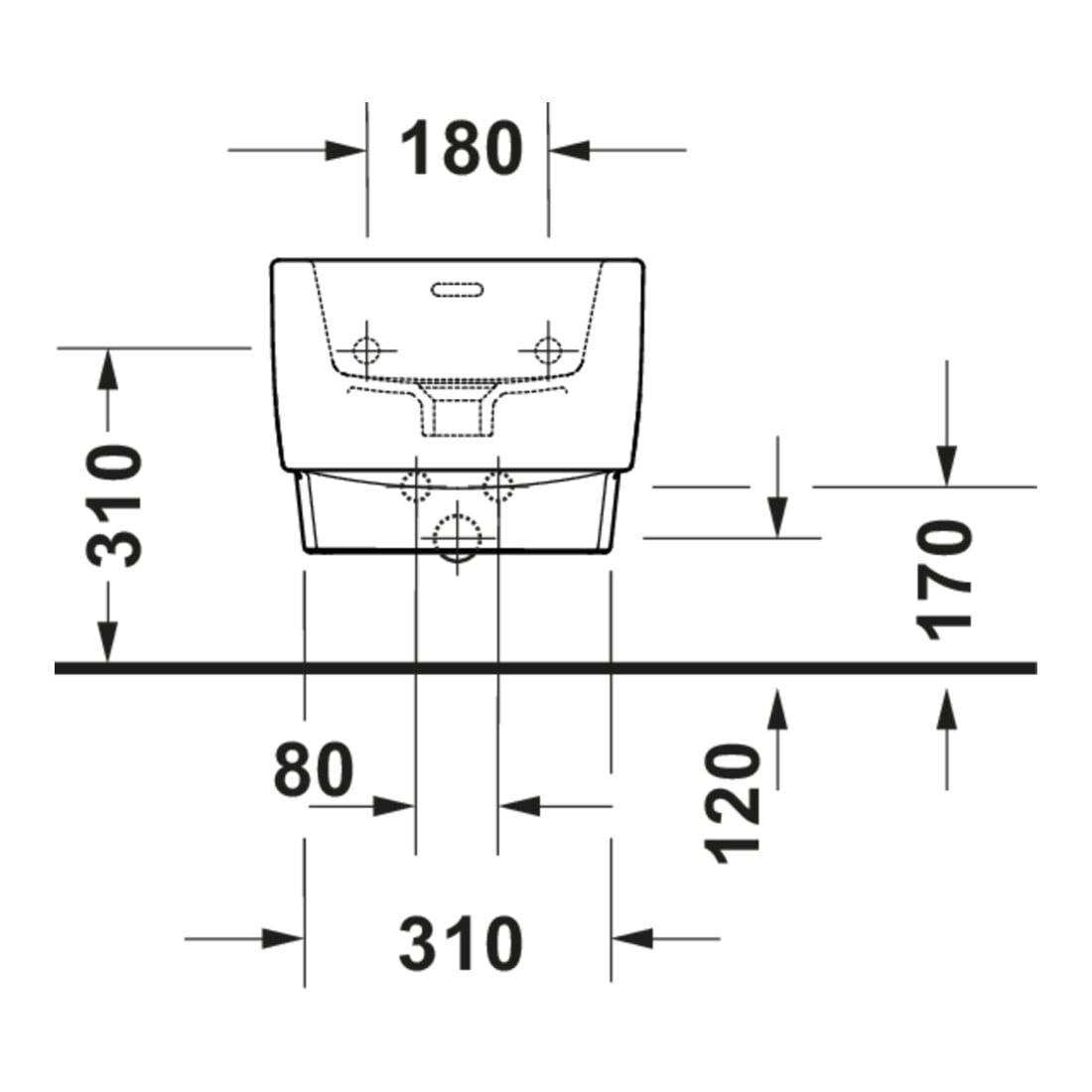 Duravit Wand-Bidet Balcoon 37x54cm, m Hahnl., ÜL, weiß Seidenmatt