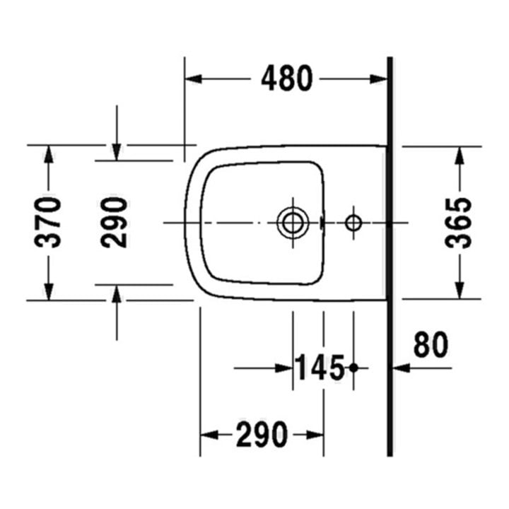 Duravit Wand-Bidet COMPACT DURASTYLE mit Überlauf, Hahnlochbank, 370 x 480 mm, 1 Hahnloch weiß
