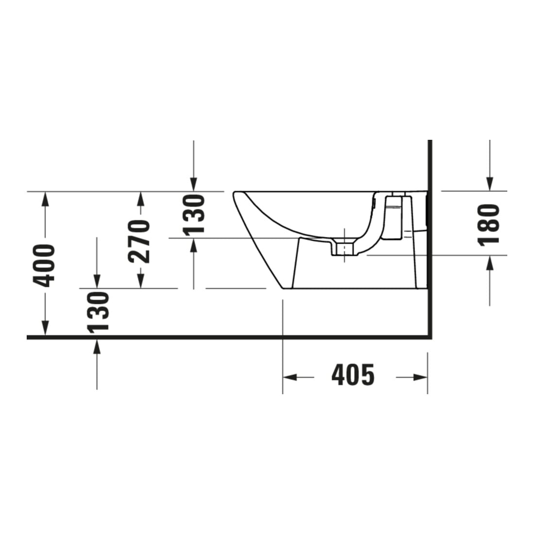 Duravit Wand-Bidet D-Code 36x54cm, mit Hahnloch, Überlauf, weiß