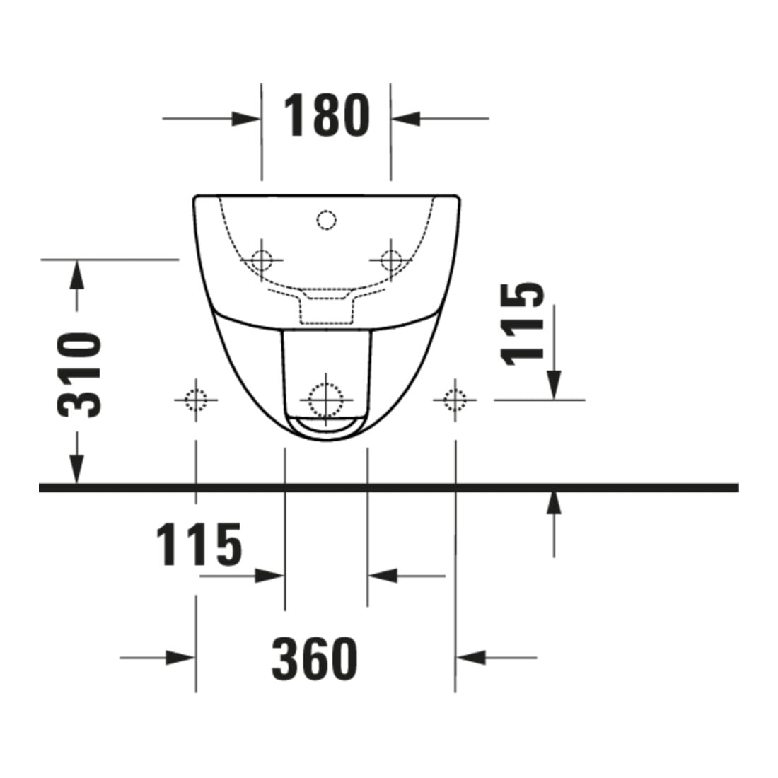 Duravit Wand-Bidet D-Code 37x54cm, mit Hahnloch, Überlauf, weiß