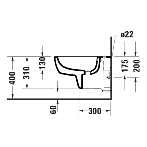 Duravit Wand-Bidet D-Code 37x54cm, mit Hahnloch, Überlauf, weiß