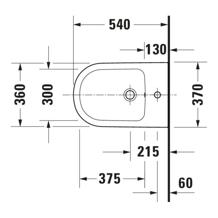 Duravit Wand-Bidet D-Code 37x54cm, mit Hahnloch, Überlauf, weiß