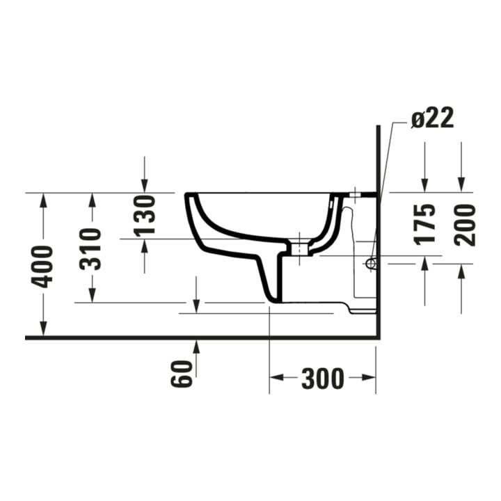 Duravit Wand-Bidet D-Code 37x54cm, mit Hahnloch, Überlauf, weiß