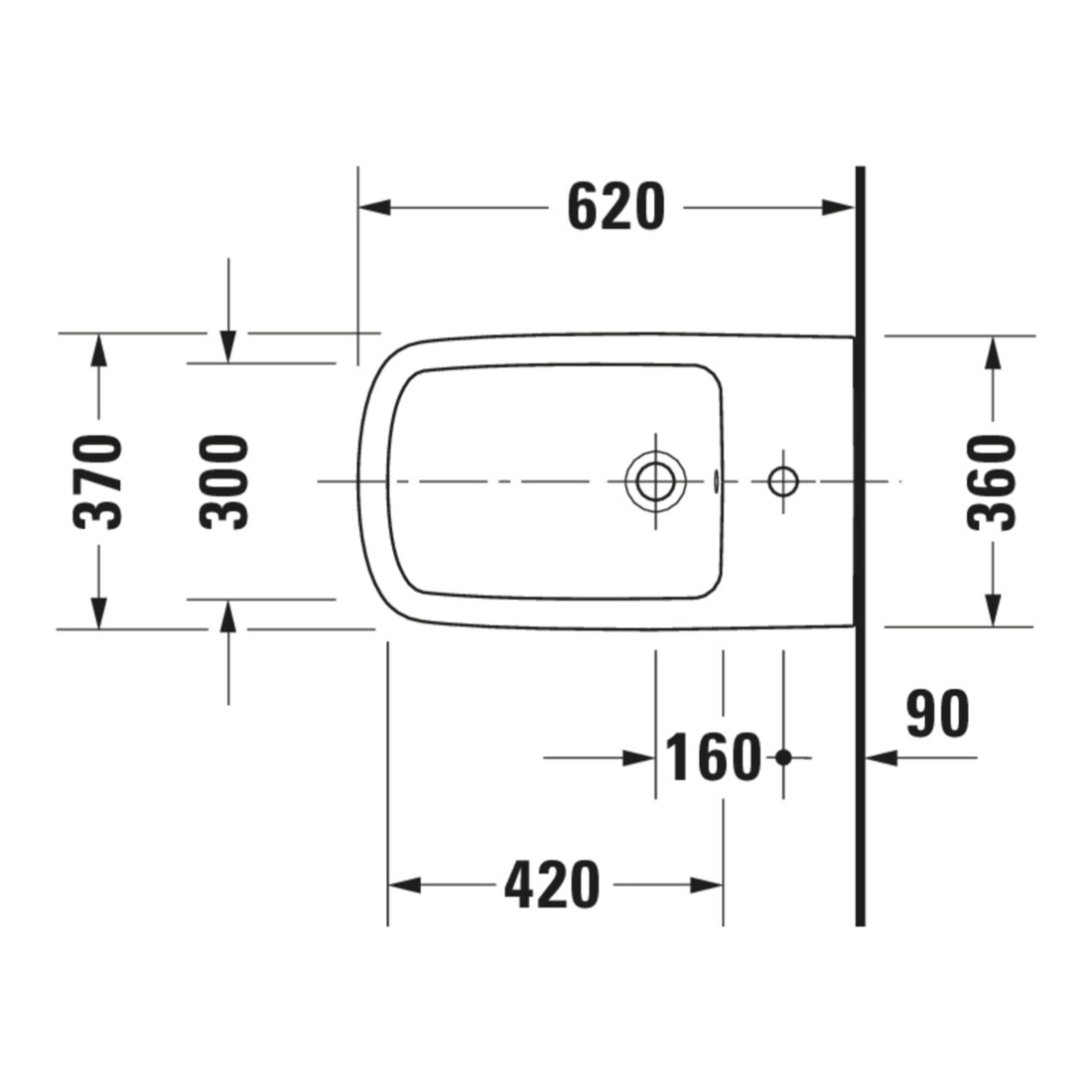 Duravit Wand-Bidet DuraStyle 37x62cm, m HL, ÜL, Hahnlochbank, weiß