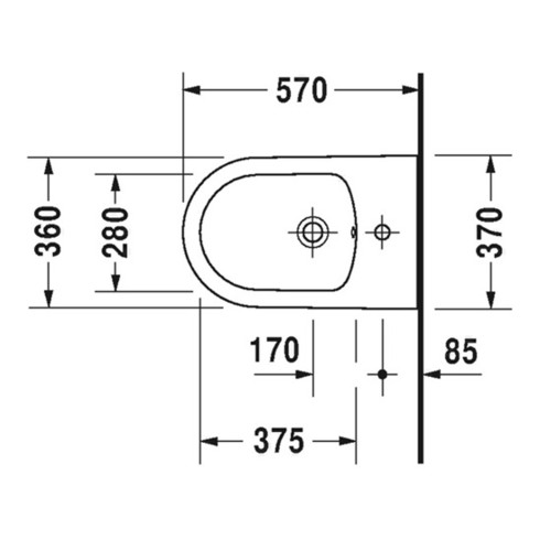 Duravit Wand-Bidet ME by Starck mit Überlauf, mit Hahnlochbank, 370 x 570 mm, 1 Hahnloch weiß