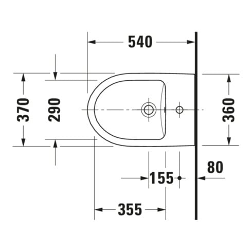 Duravit Wand-Bidet No. 1 37x54cm, m HL, ÜL, Hahnlochbank, weiß