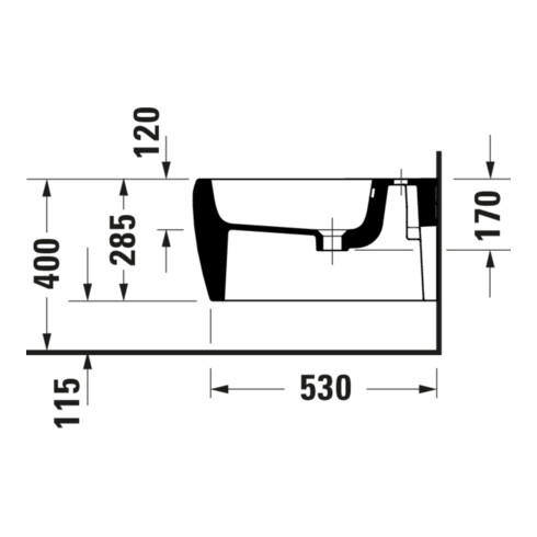 Duravit Wand Bidet Qatego 38,5x57cm, m HL, ÜL, Hahnloch, we hgl