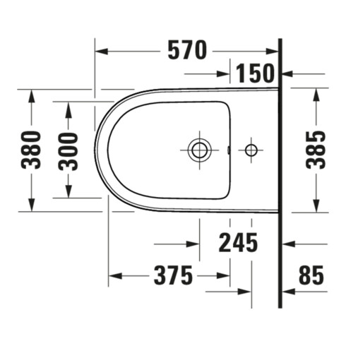 Duravit Wand Bidet Qatego 38,5x57cm, m HL, ÜL, Hahnloch, we hgl