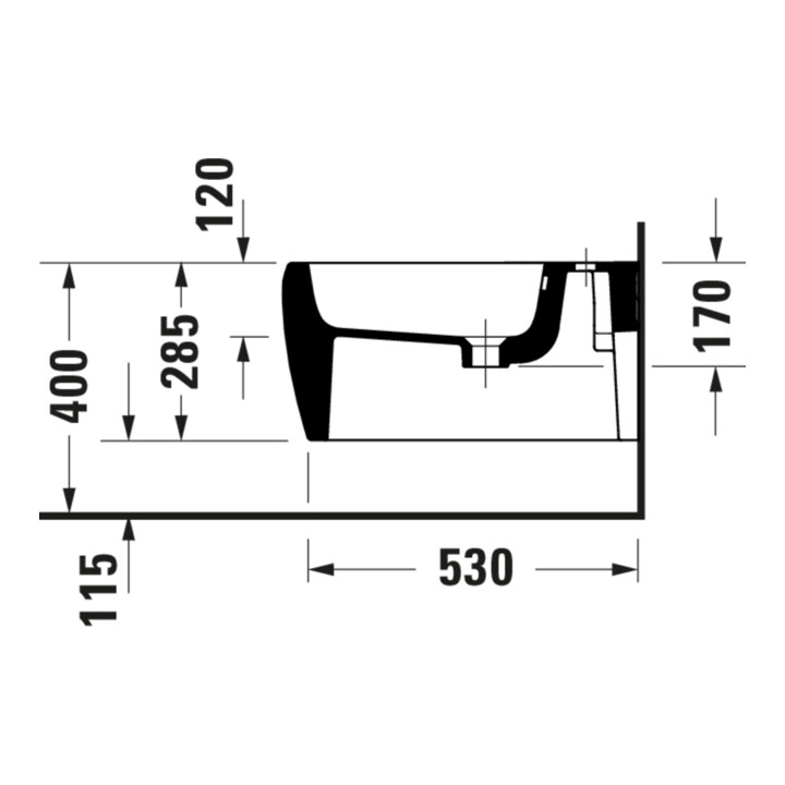 Duravit Wand Bidet Qatego 38,5x57cm, m HL, ÜL, Hahnloch, we hgl