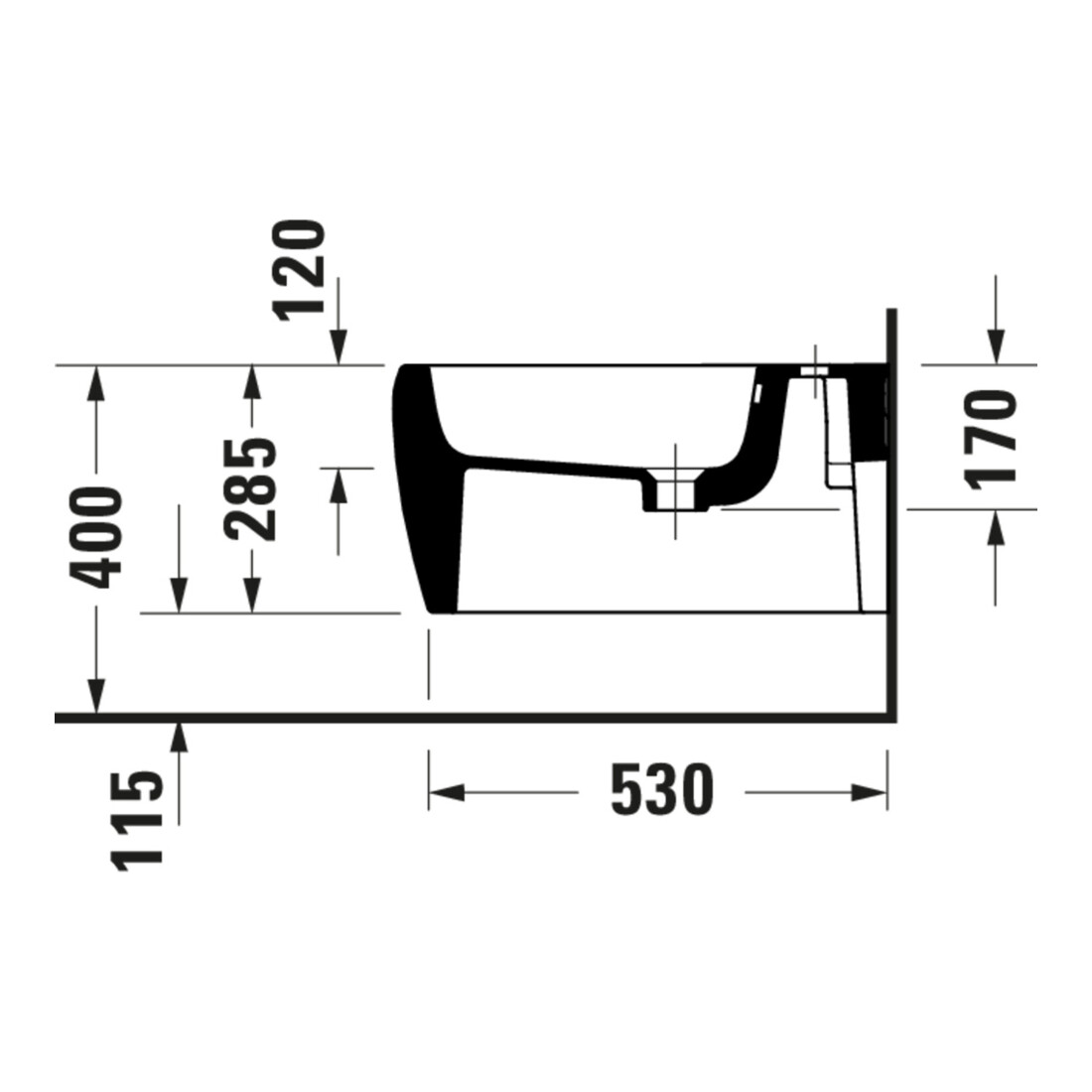 Duravit Wand Bidet Qatego 38,5x57cm, m HL, ÜL, Hahnloch, we hgl