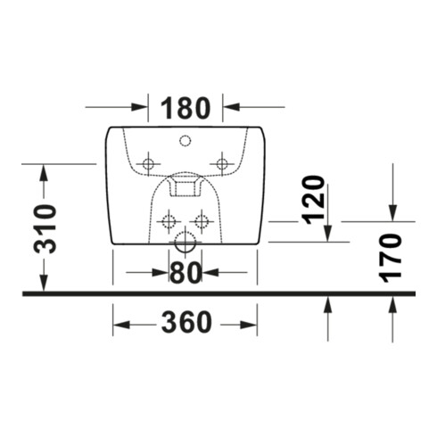Duravit Wand Bidet Qatego 38,5x57cm, m HL, ÜL, Hahnloch, we hgl