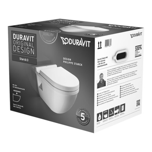 Duravit Wand-WC, Tiefspüler-Set Starck 3 mit WC-Sitz, weiß