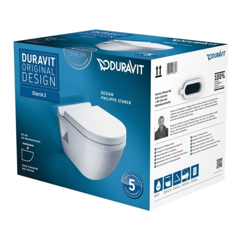 Duravit Wand-WC, Tiefspüler-Set Starck 3 mit WC-Sitz, weiß