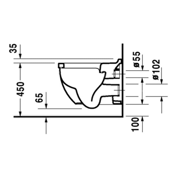 Duravit Wand-WC, Tiefspüler Comfort Starck 3 36,5x54,5cm, 6 l, Sitzhöhe +5cm, weiß