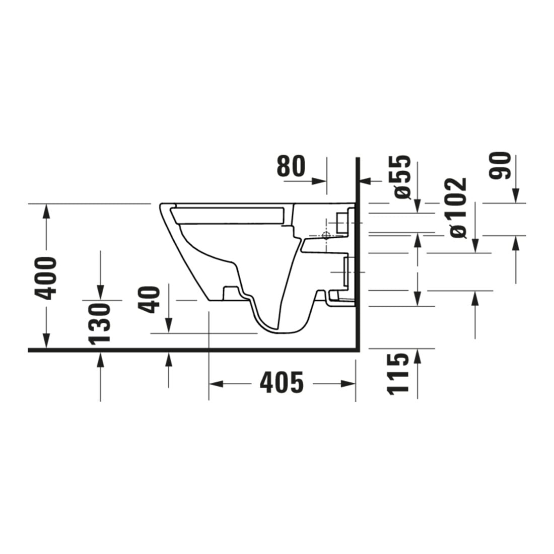 Duravit Wand-WC, Tiefspüler D-Code 37x54cm, 4,5 l, riml, w, m vorm. Scharn.