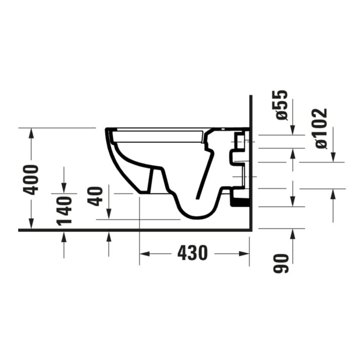 Duravit Wand-WC, Tiefspüler D-Code 37x57cm, 4,5 l, riml, w, o vorm. Scharn.