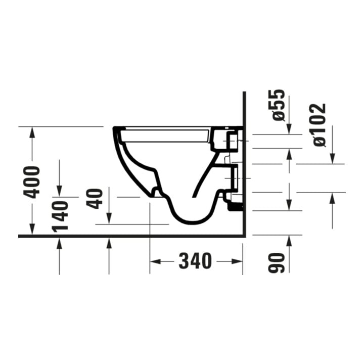 Duravit Wand-WC, Tiefspüler D-Code Compact 37x48cm, 4,5 l, riml, w, o vorm. Scharn.