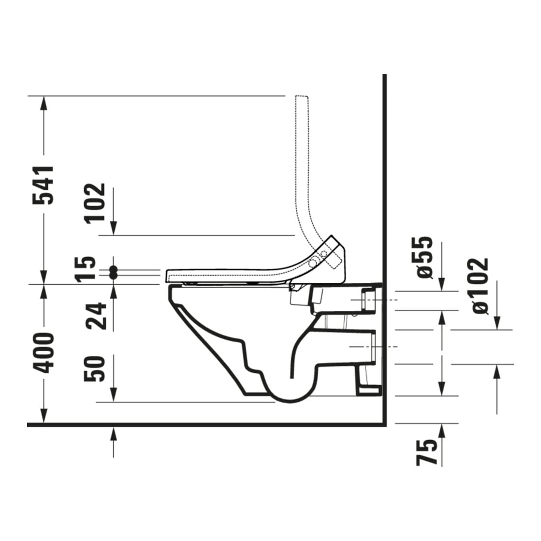 Duravit Wand-WC, Tiefspüler DuraStyle 37,6x62cm, 4,5 l, Rimless, weiß