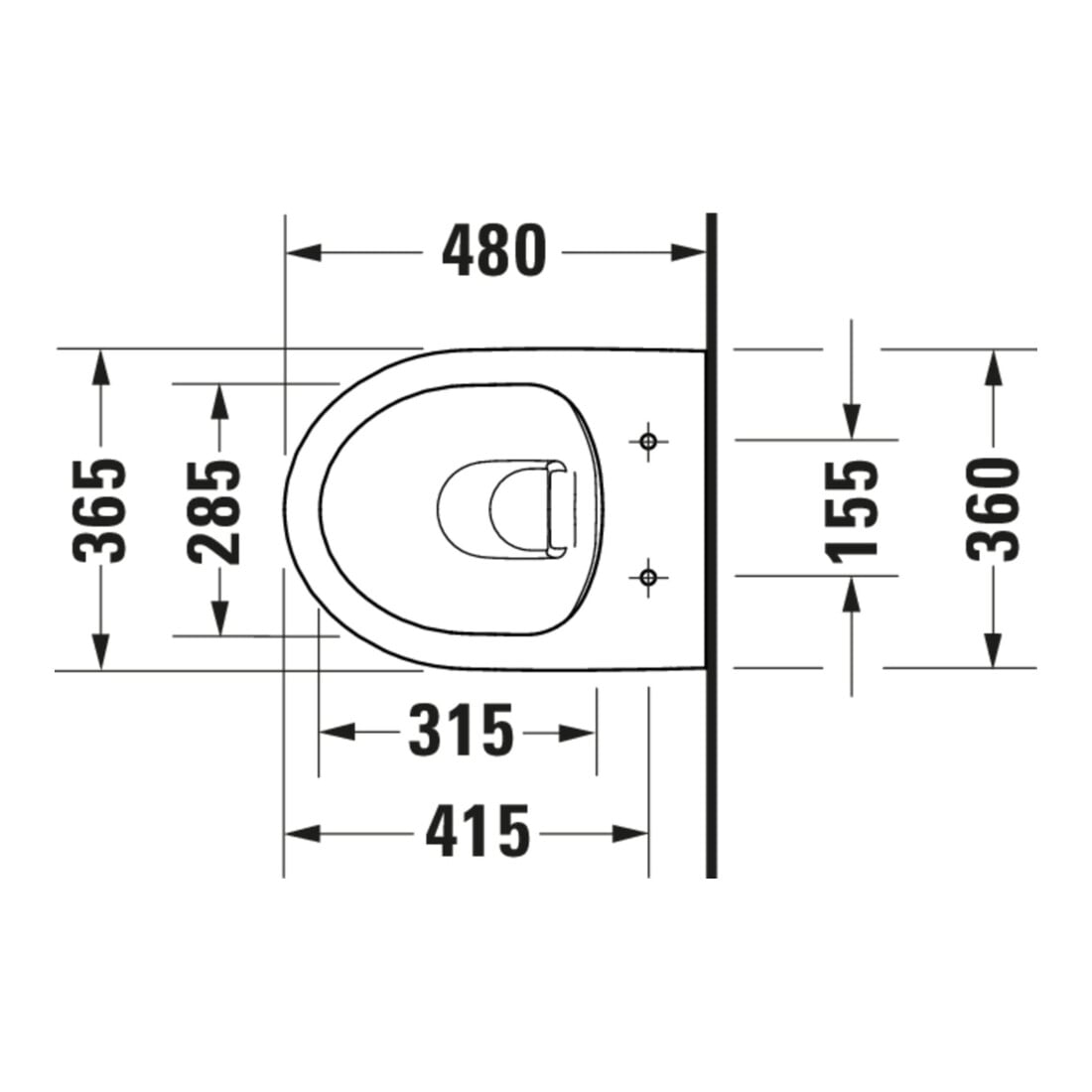 Duravit Wand-WC, Tiefspüler No. 1 Compact 36,5x48cm, 4,5 l, Rimless, weiß