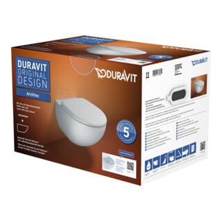 Duravit Wand-WC, Tiefspüler Set Architec Rimless, Durafix, mit WC-Sitz, weiß