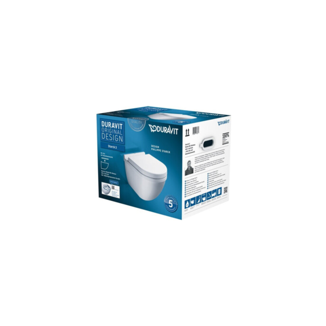 Duravit Wand-WC, Tiefspüler-Set Starck 3 mit WC-Sitz, Rimless, weiß