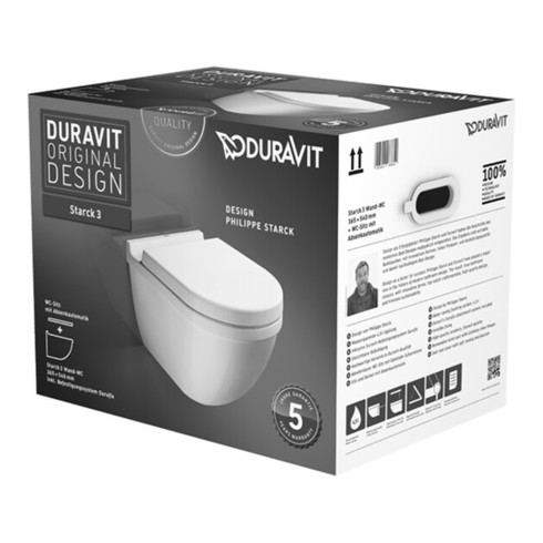 Duravit Wand-WC, Tiefspüler-Set Starck 3 mit WC-Sitz, weiß