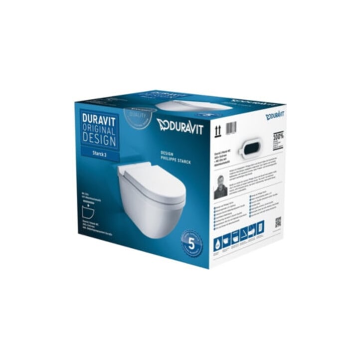 Duravit Wand-WC, Tiefspüler-Set Starck 3 mit WC-Sitz, weiß