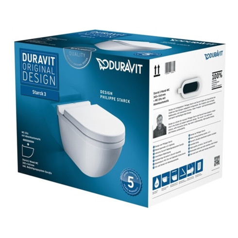 Duravit Wand-WC, Tiefspüler-Set Starck 3 mit WC-Sitz, weiß