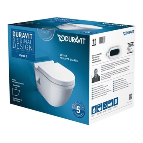 Duravit Wand-WC, Tiefspüler-Set Starck 3 mit WC-Sitz, weiß
