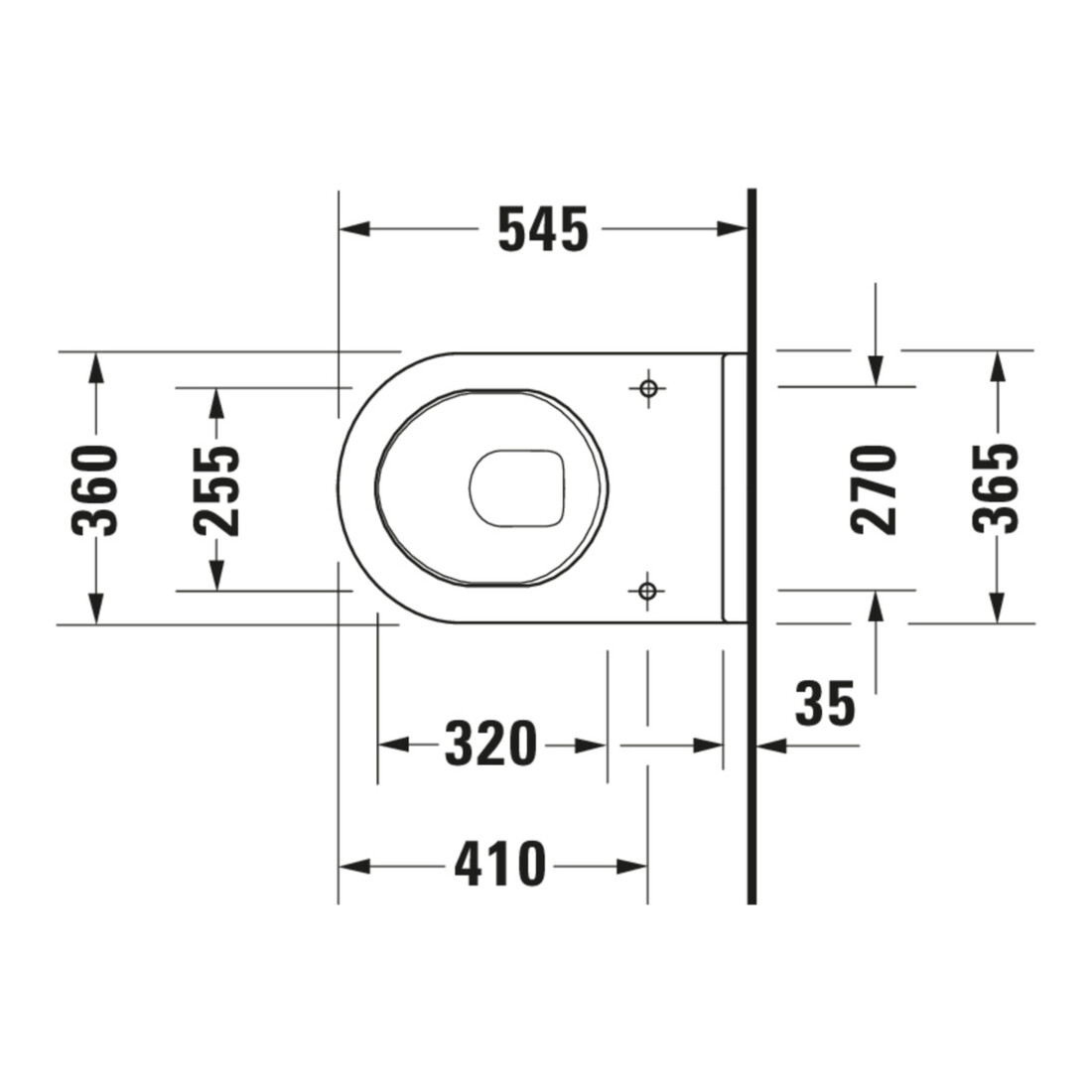 Duravit Wand-WC, Tiefspüler Starck 3 36,5x54,5cm, 6 l, Bef.-Abstand 23cm, we