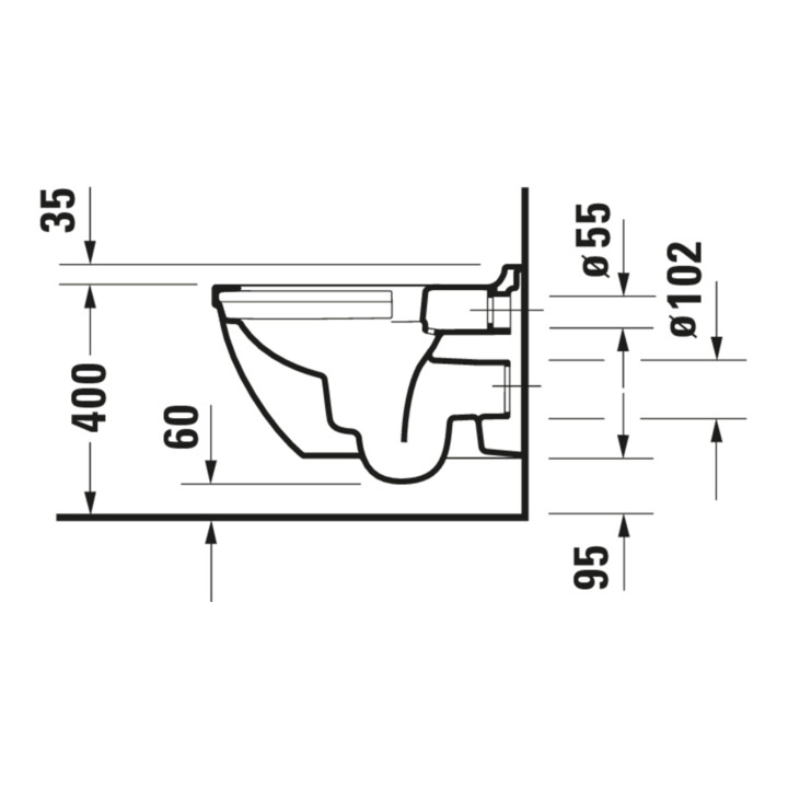 Duravit Wand-WC, Tiefspüler Starck 3 36,5x54cm, 4,5 l, riml., we Hyg Glaze