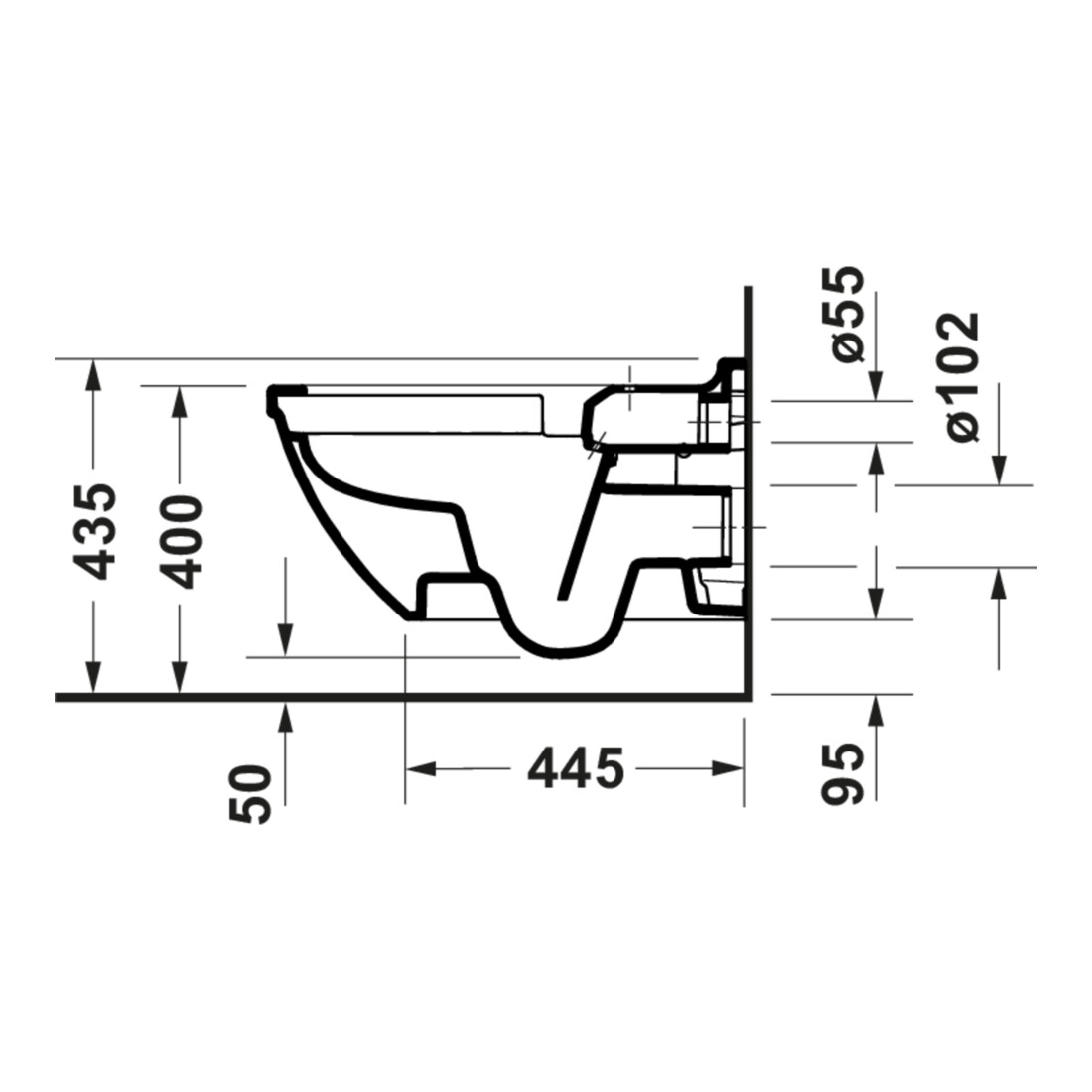 Duravit Wand-WC, Tiefspüler Starck 3 37x62cm, 4,5 l, riml, verd Bef., we.