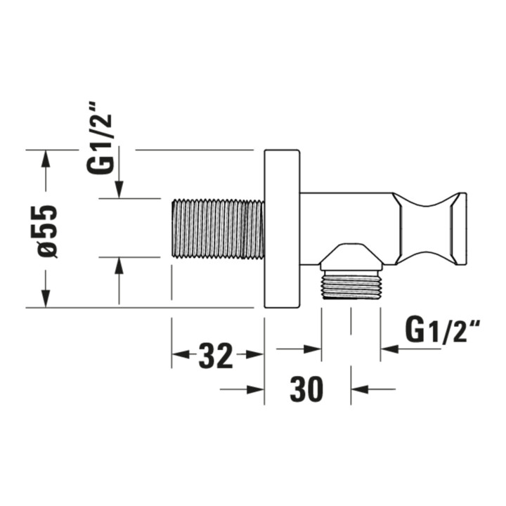 Duravit Wandanschlussbogen DN 15, m Brauseha., Ros. rd, bron geb.