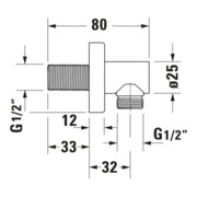 Duravit Wandanschlussbogen DN 15, o. Handbrausenh., Ros. eck., sw m-5