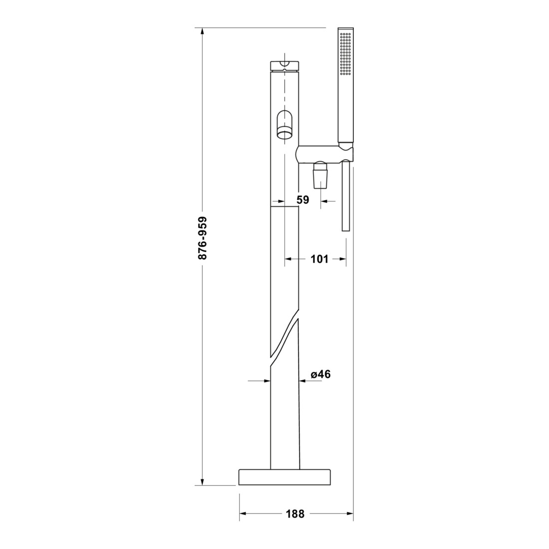 Duravit Wannen-Einhebelmischer C.1 Ausl. 201mm, bodenstehend, schwarz matt